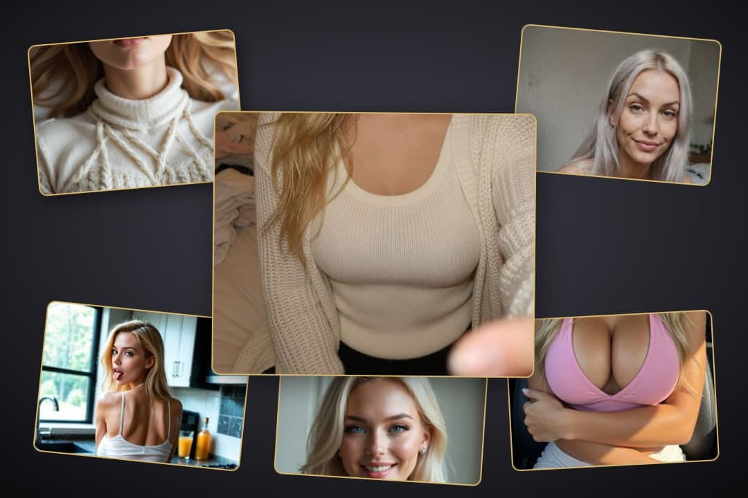 Blonde cleavage in beige cardigan