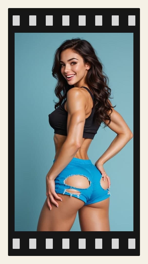 Studio crop top booty shorts pose