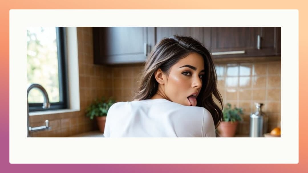 Kitchen Latina tongue out tease