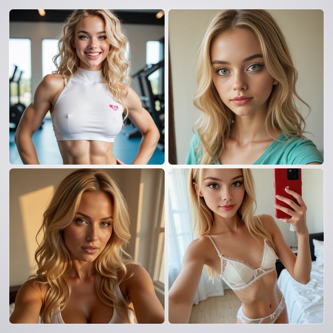 Athletic blonde mirror bra selfie