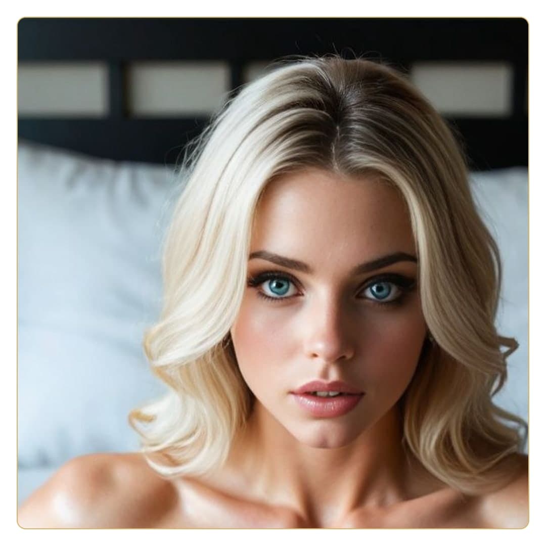 Blonde topless bedroom selfie