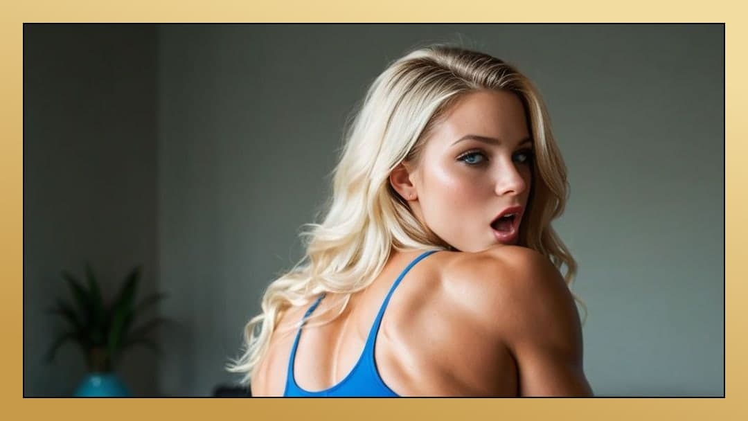Young adult blonde looks back surprised