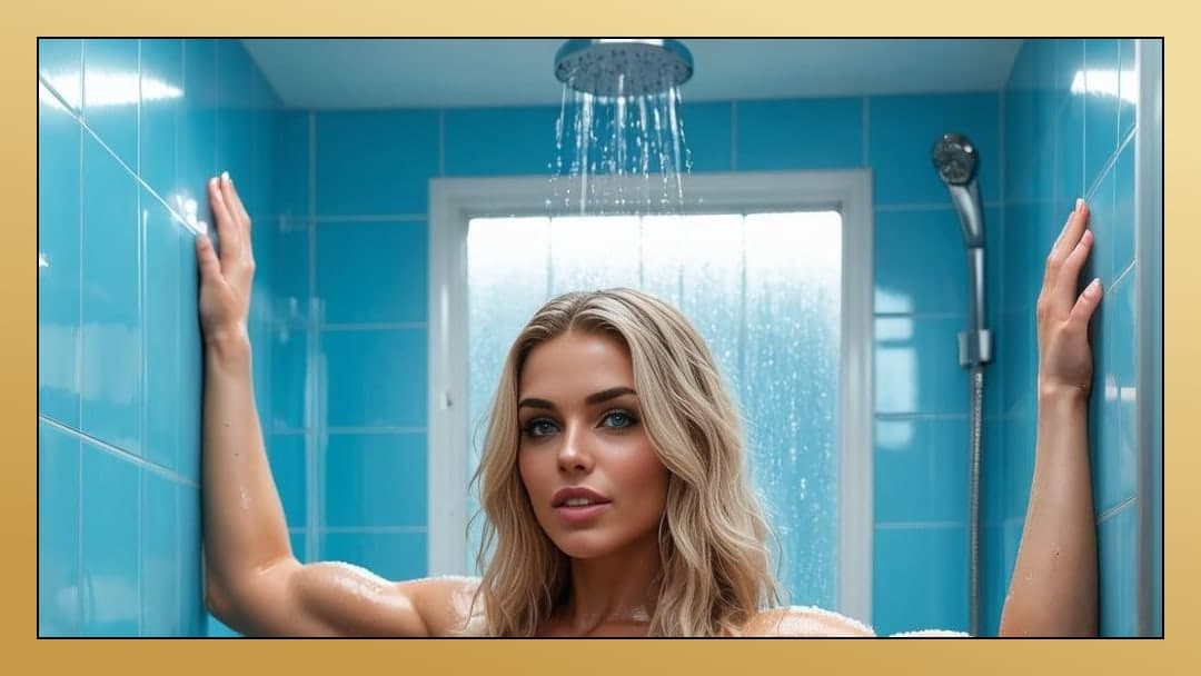 Blonde hair wet in shower
