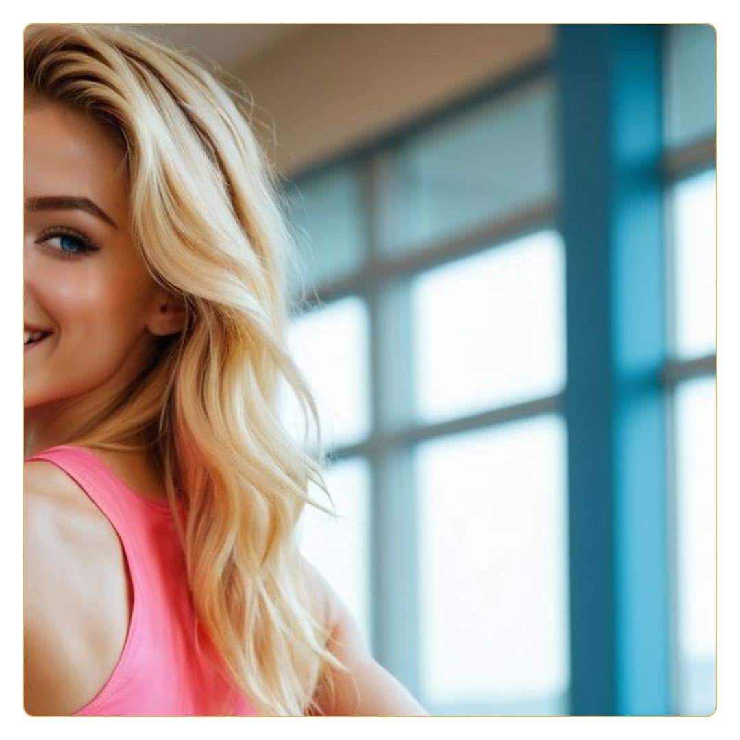 Blonde over-shoulder smile portrait