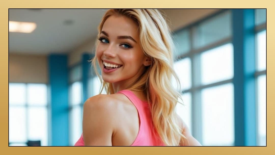 Early 20s blonde over shoulder smile