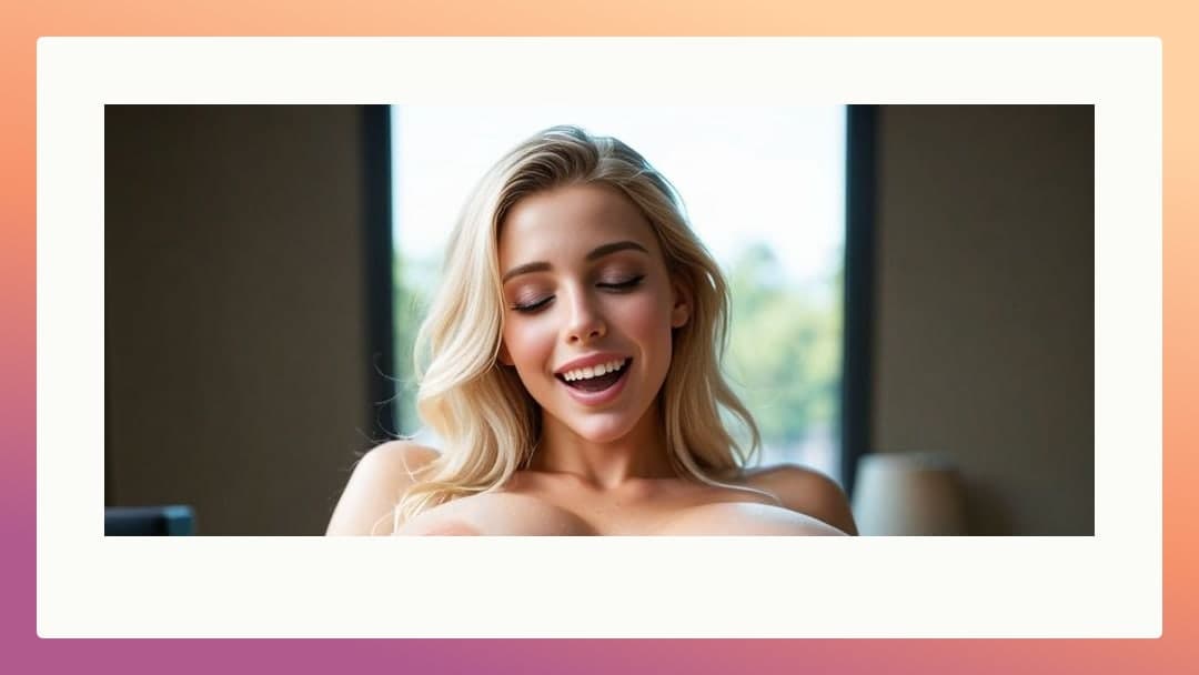 Low angle topless smile close-up