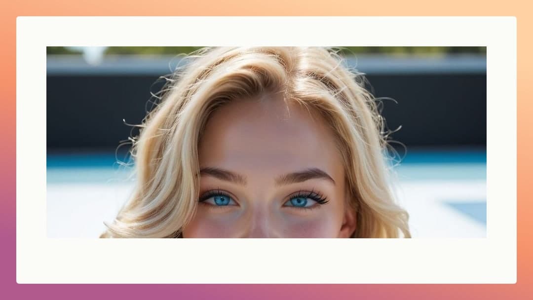 Blue eyed blonde poolside selfie