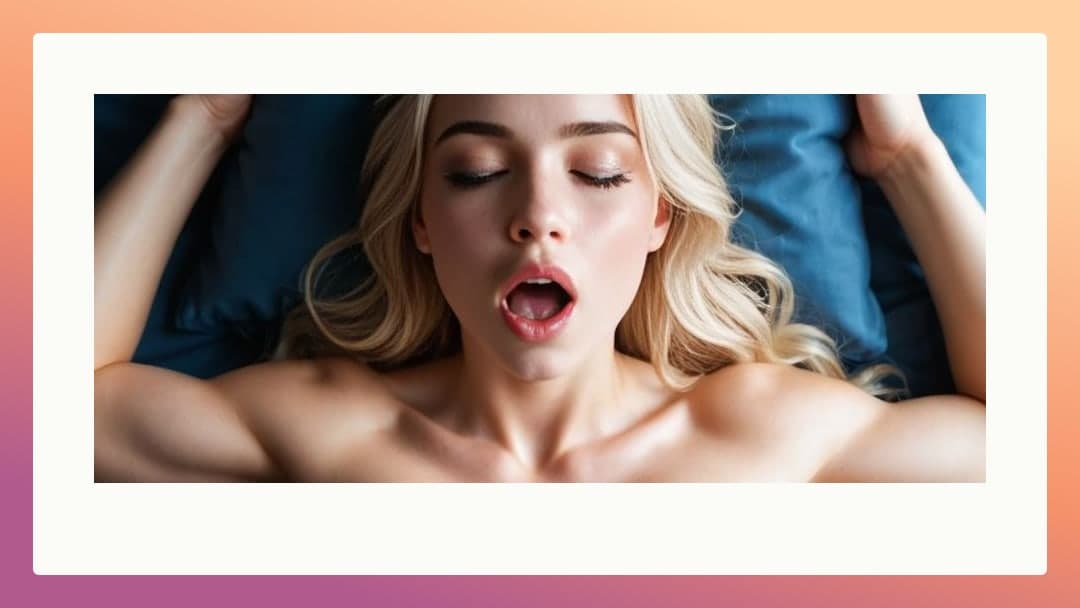 Blonde moaning on blue sheets