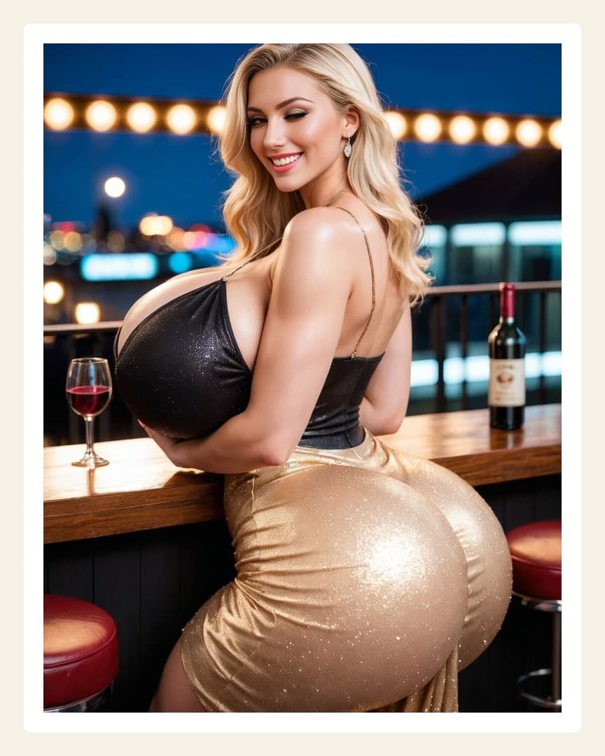 Blonde in sequins at night bar