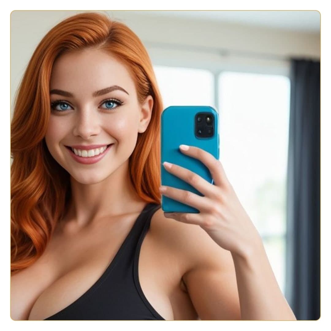 Redhead selfie in black tank