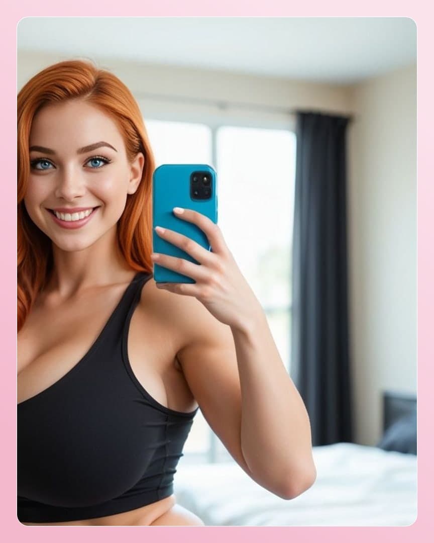Redhead selfie in black tank