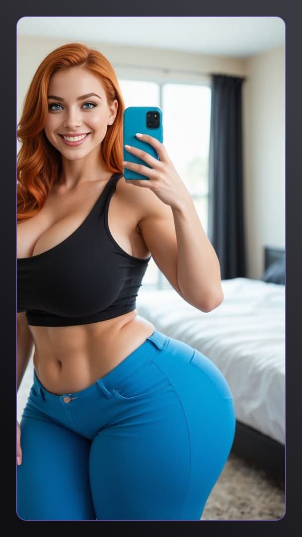 Redhead selfie in bedroom mirror