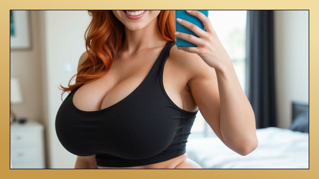 Bedroom selfie in black sports bra