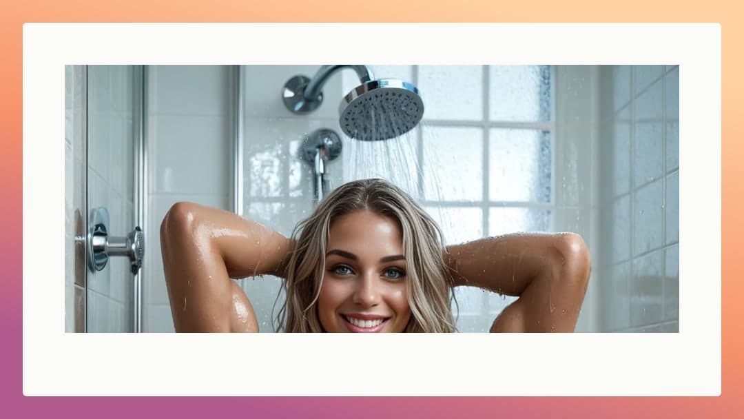 Blonde nude in bright shower