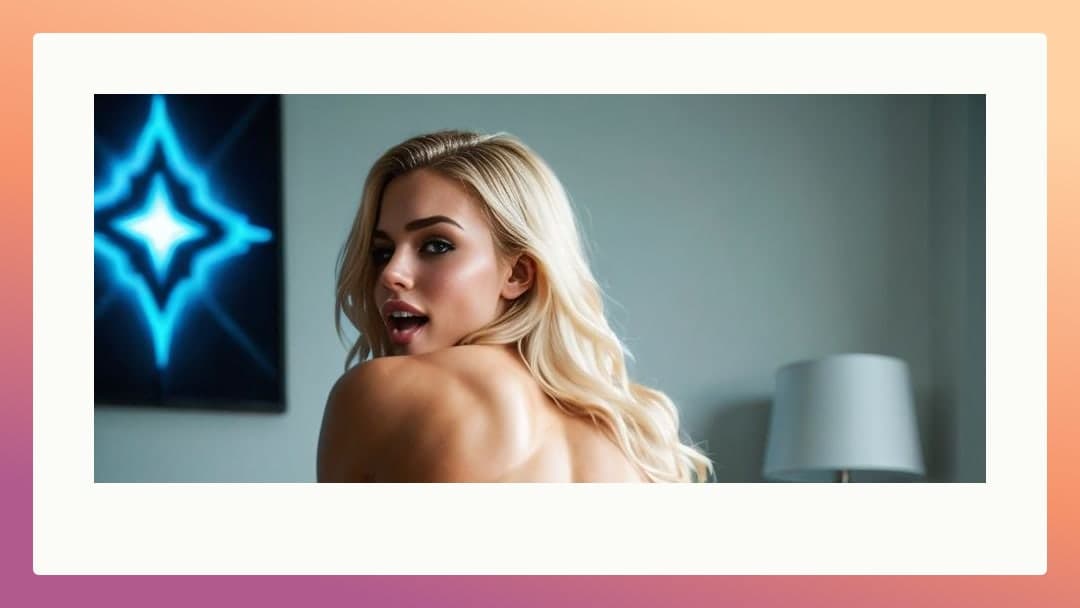 Platinum blonde looks back topless