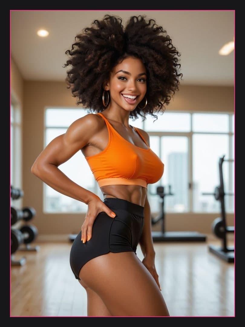 Young adult gym pose in orange