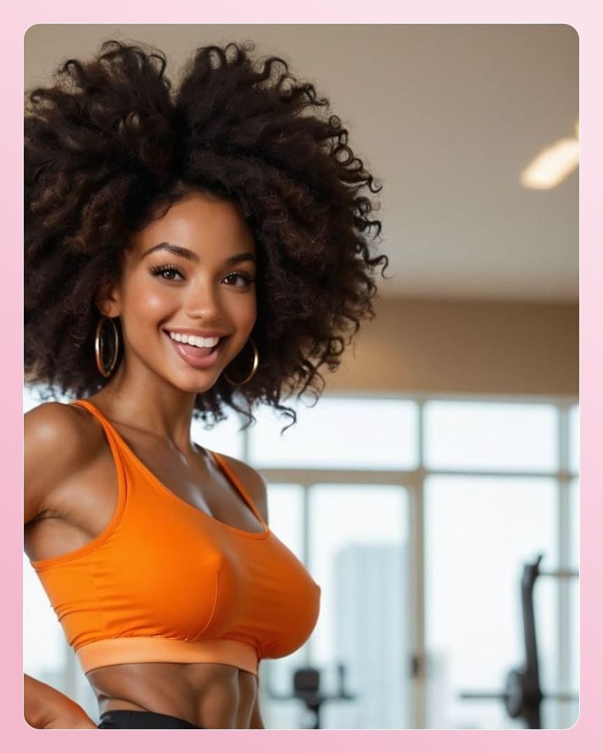 Gym selfie in orange sports bra