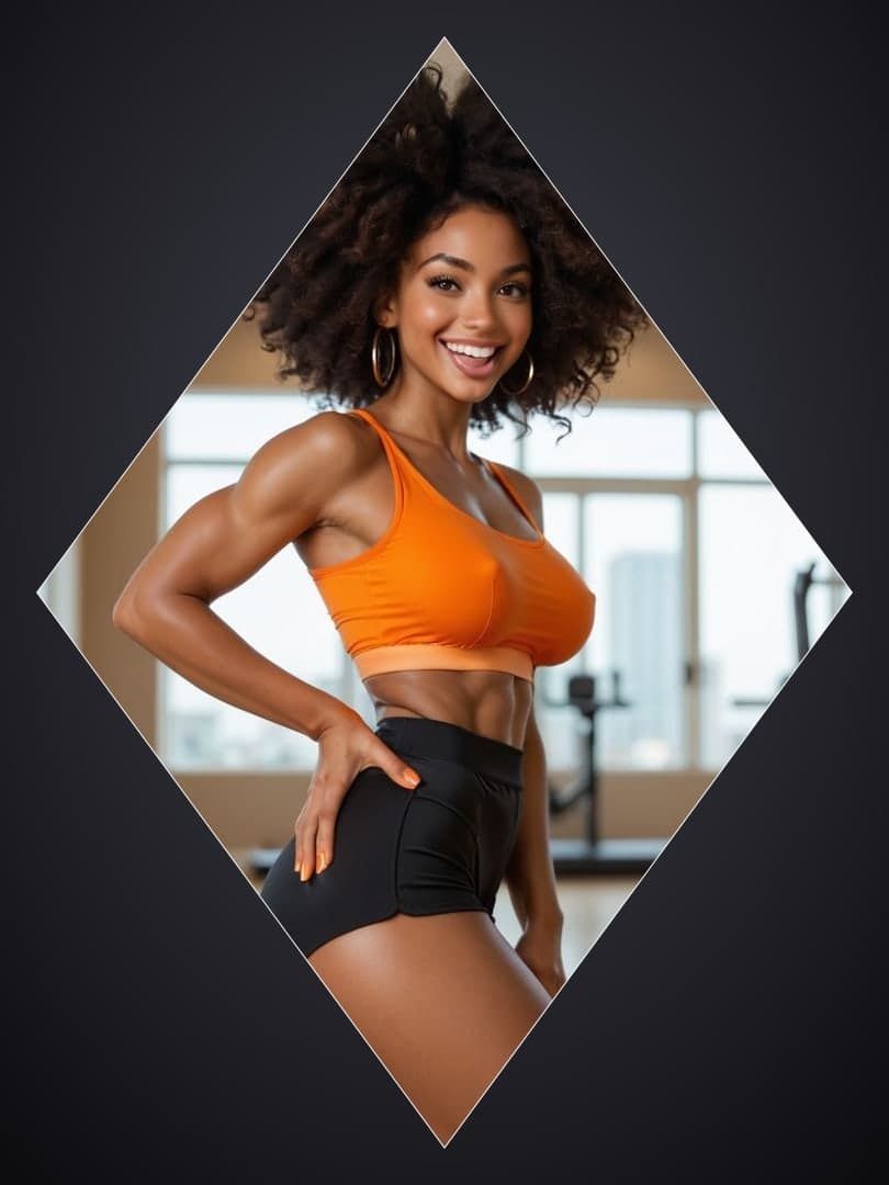 Athletic ebony body in gym