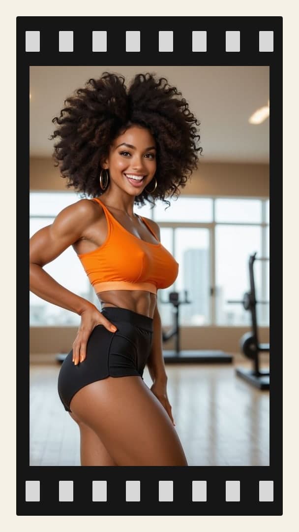 Athletic ebony curves in gym