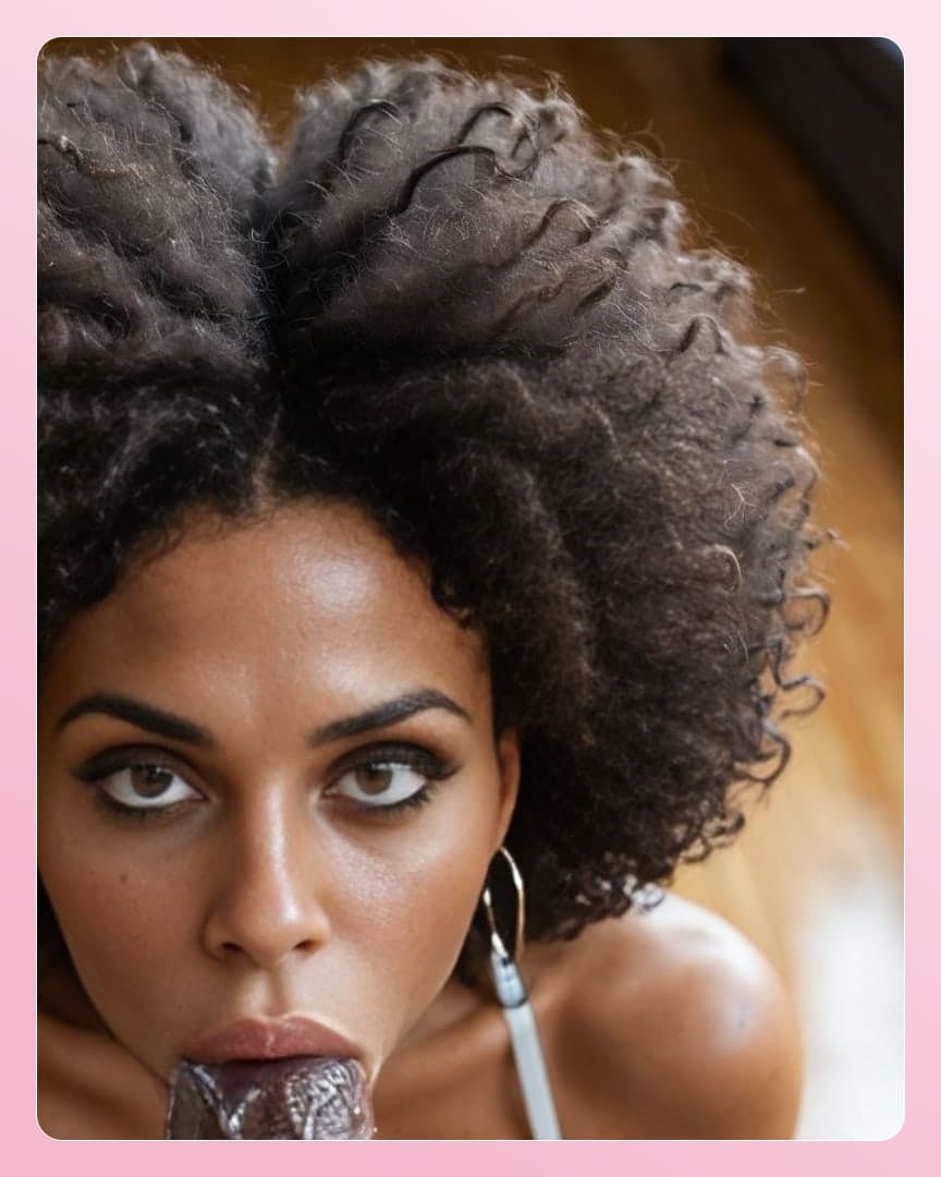 Curly afro ebony gives POV blowjob