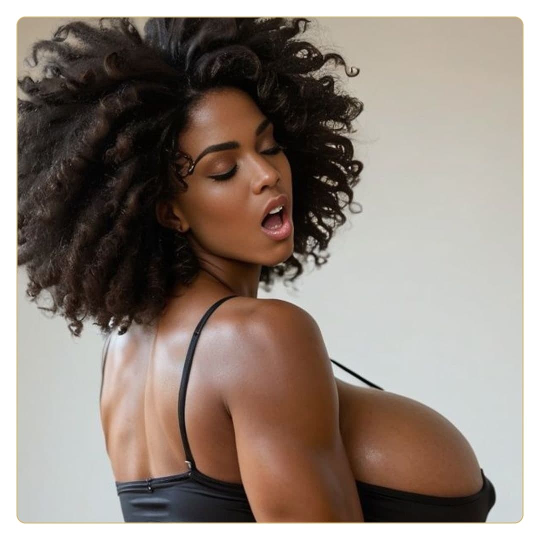 Curvy ebony topless from behind