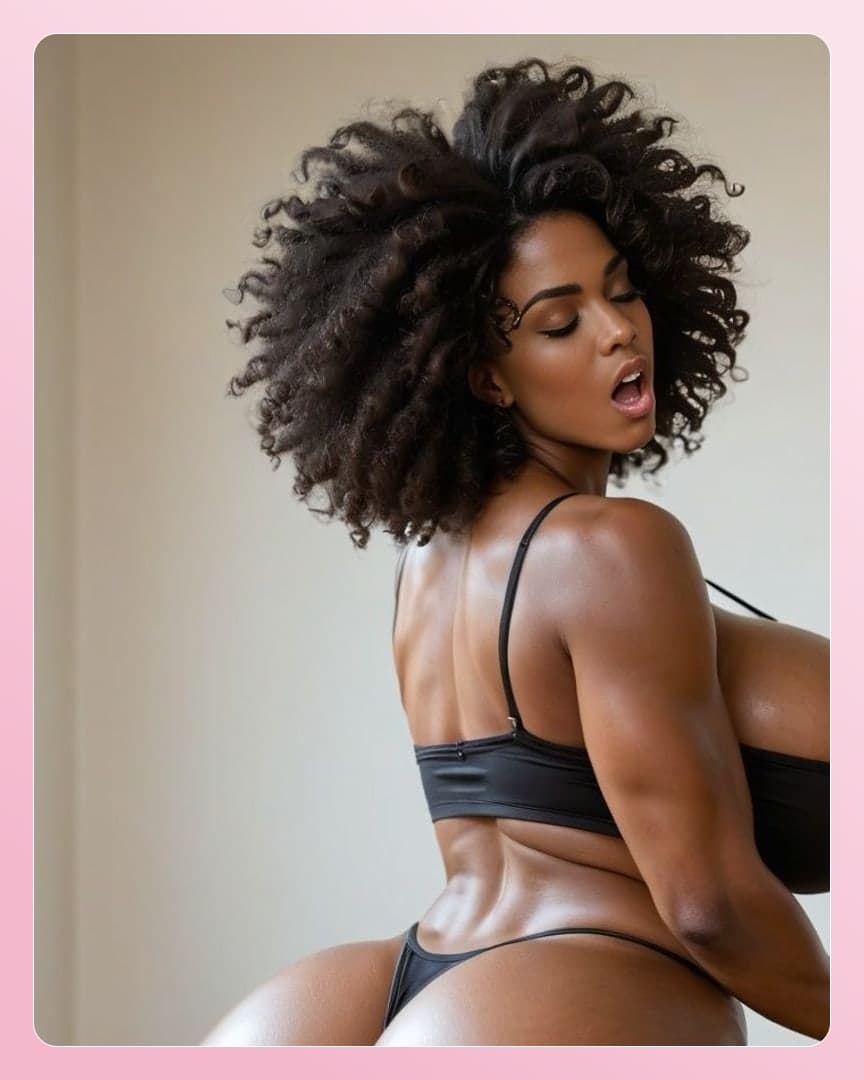 Curly afro ebony from behind in lingerie