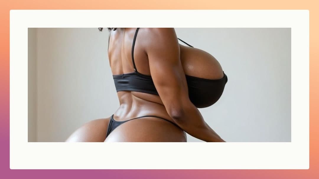 Ebony micro bikini from behind