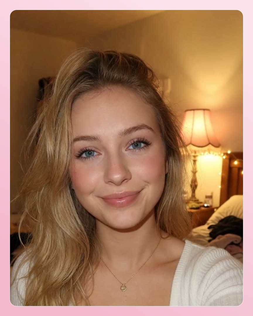 Blonde cleavage bedroom selfie