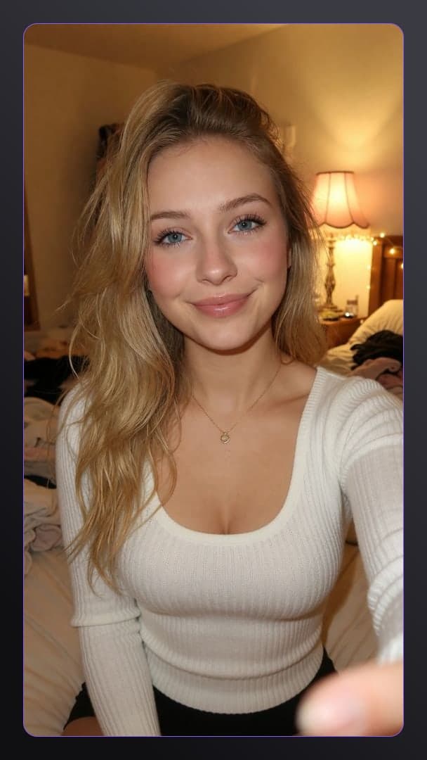 Blonde cleavage bedroom selfie