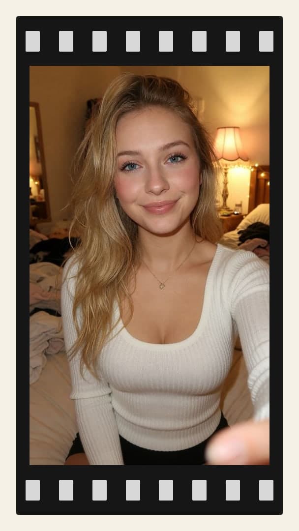 College blonde bedroom mirror selfie