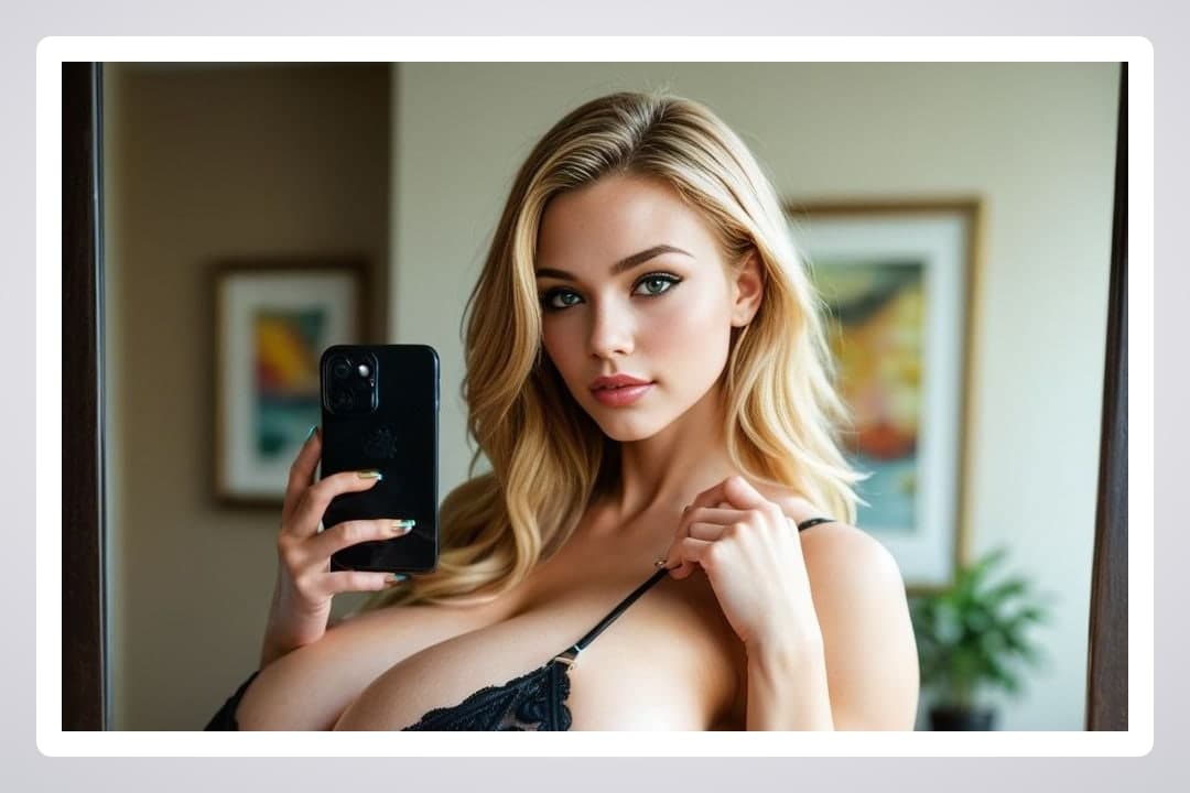College age blonde selfie cleavage