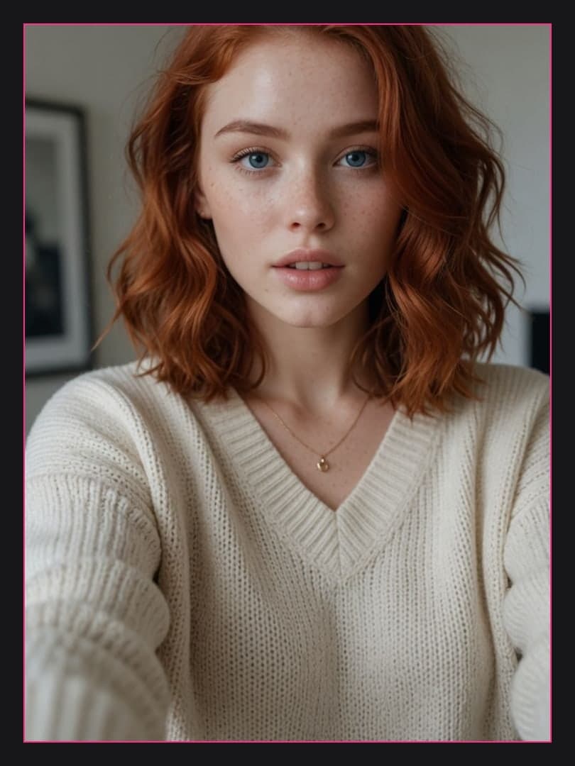 Young redhead in cream sweater