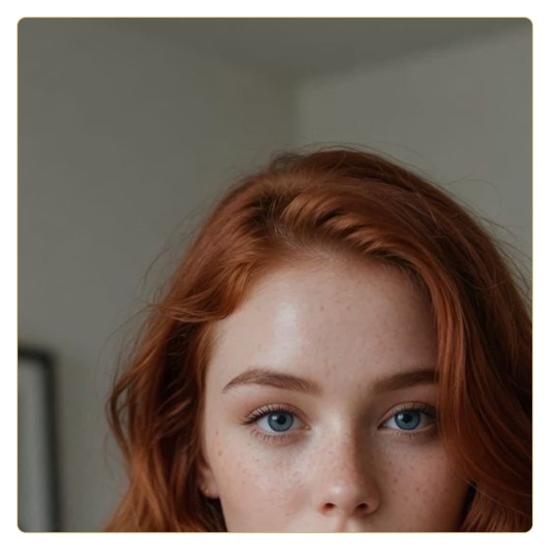Redhead close-up selfie with freckles