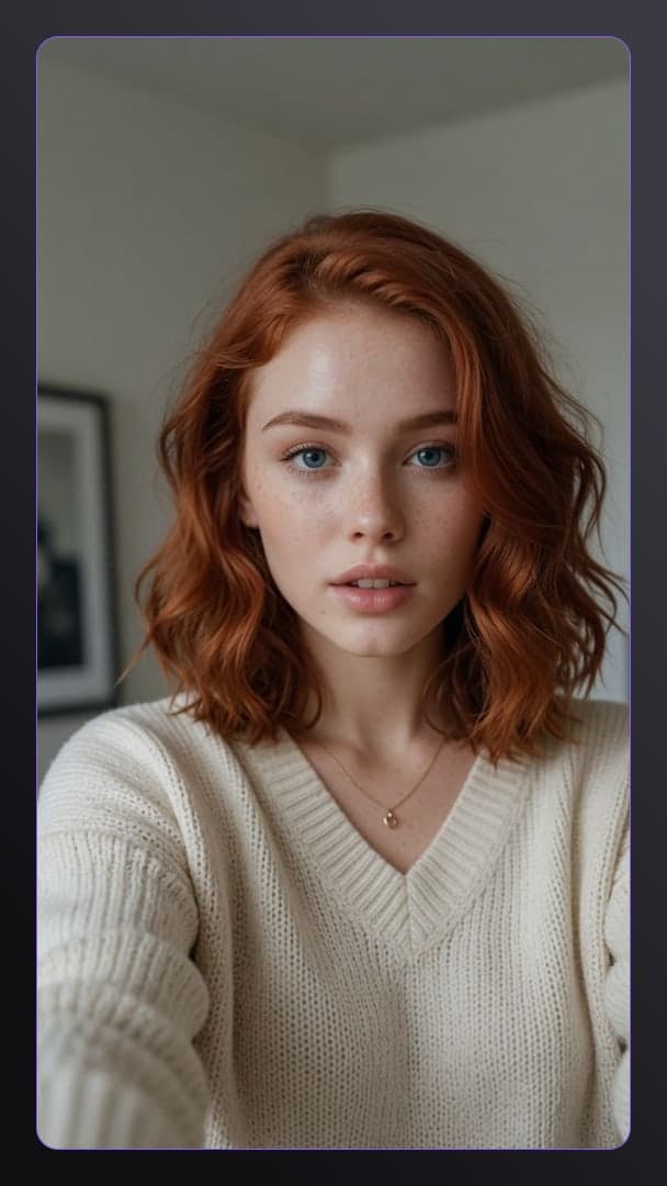 Redhead selfie in cream sweater