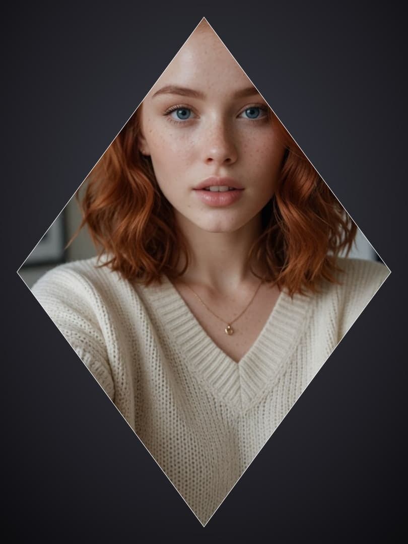 Wavy redhead blue eyes portrait