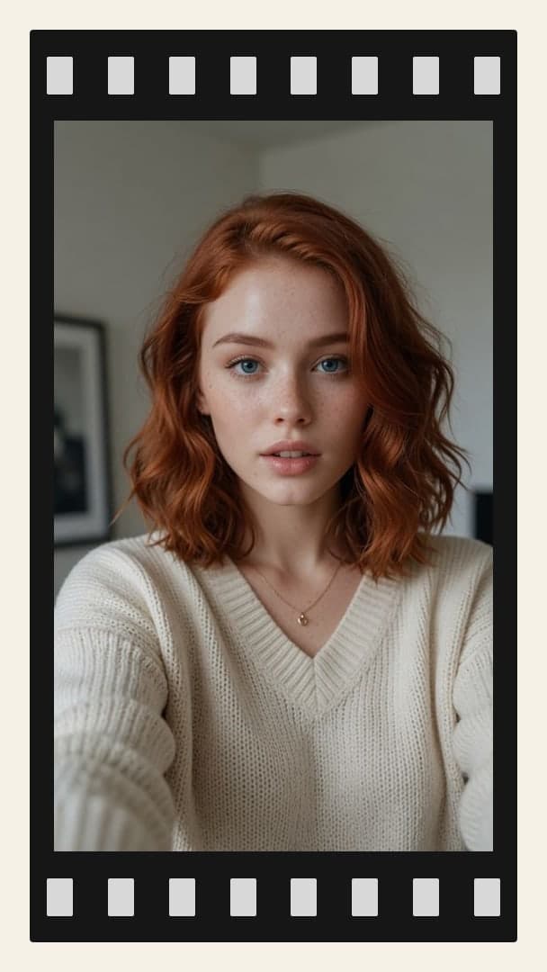 Slim redhead sweater selfie