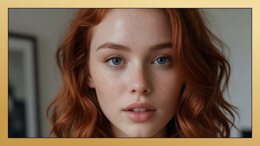 Slim redhead topless close-up portrait