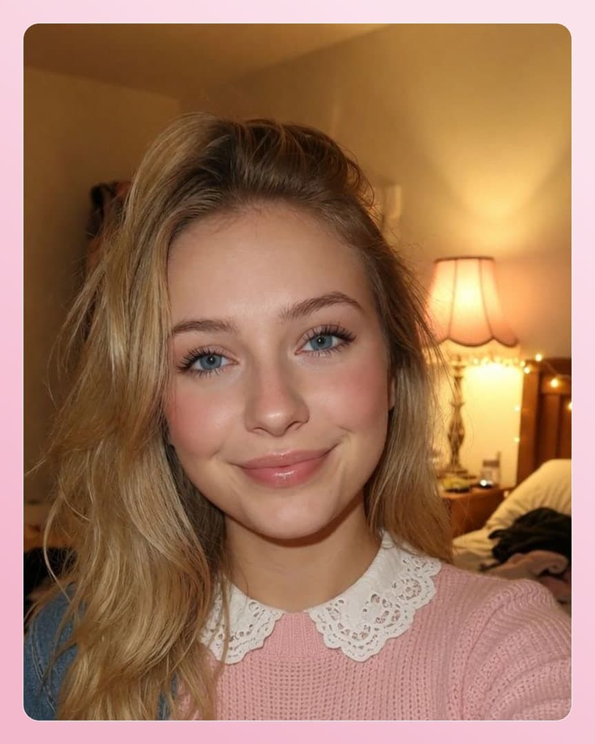 Curvy blonde in pink sweater