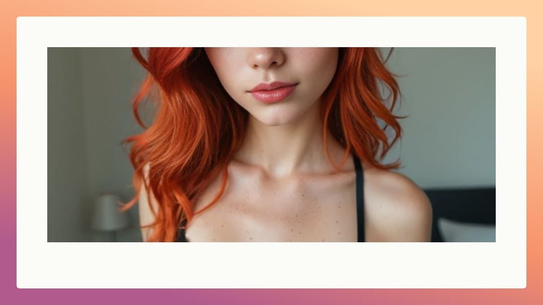 Red hair cleavage closeup in bedroom