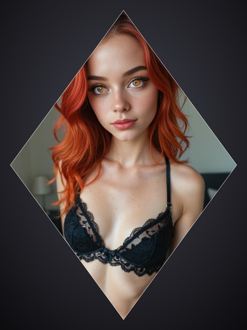Young adult red hair lace bra
