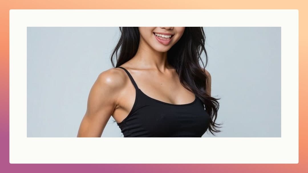 Asian cleavage tank top studio close-up