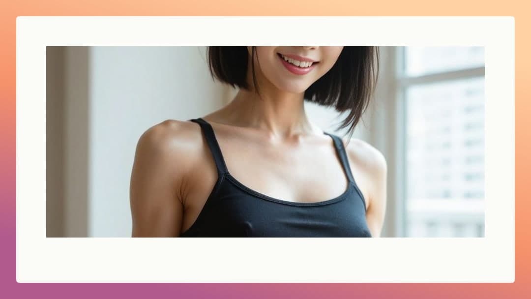 Black tank top cleavage window close-up