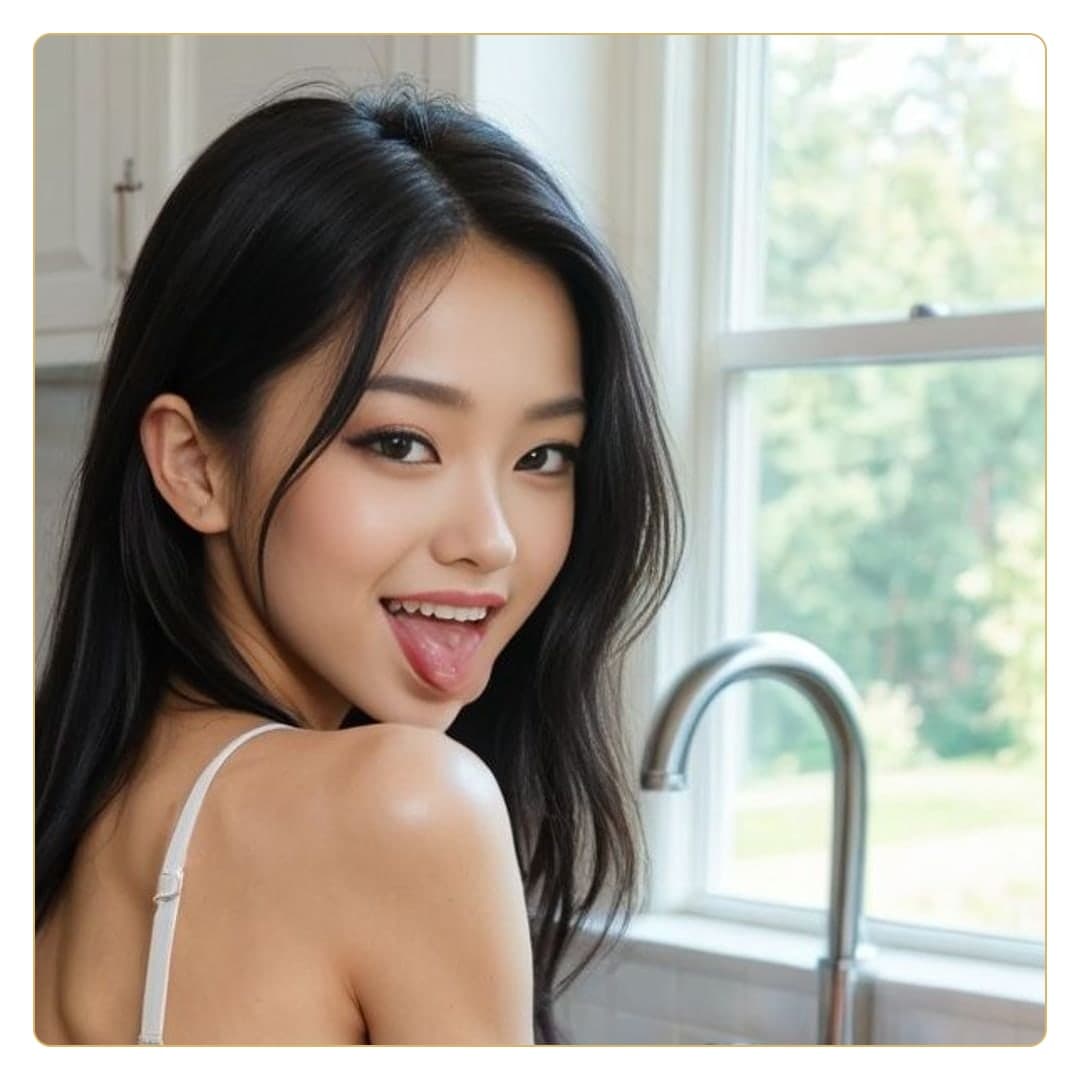 Raven hair tongue out selfie