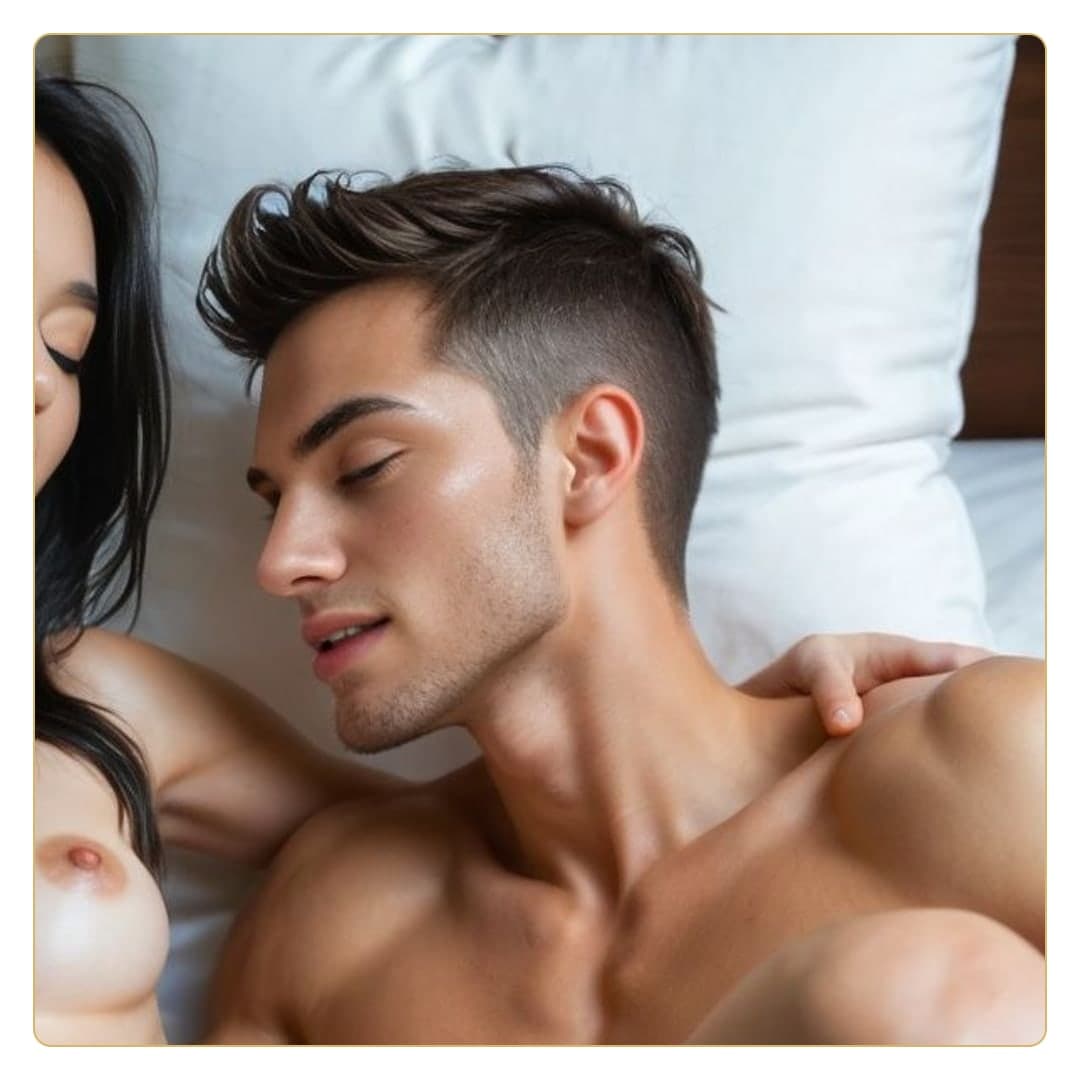 Topless in bed with him