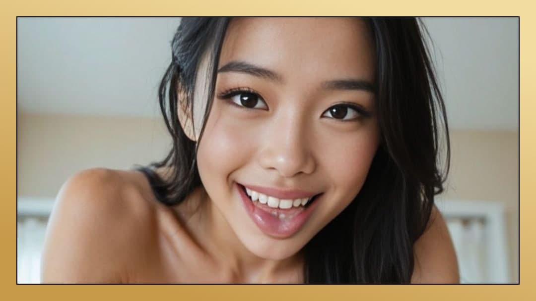 Young Asian topless selfie smile