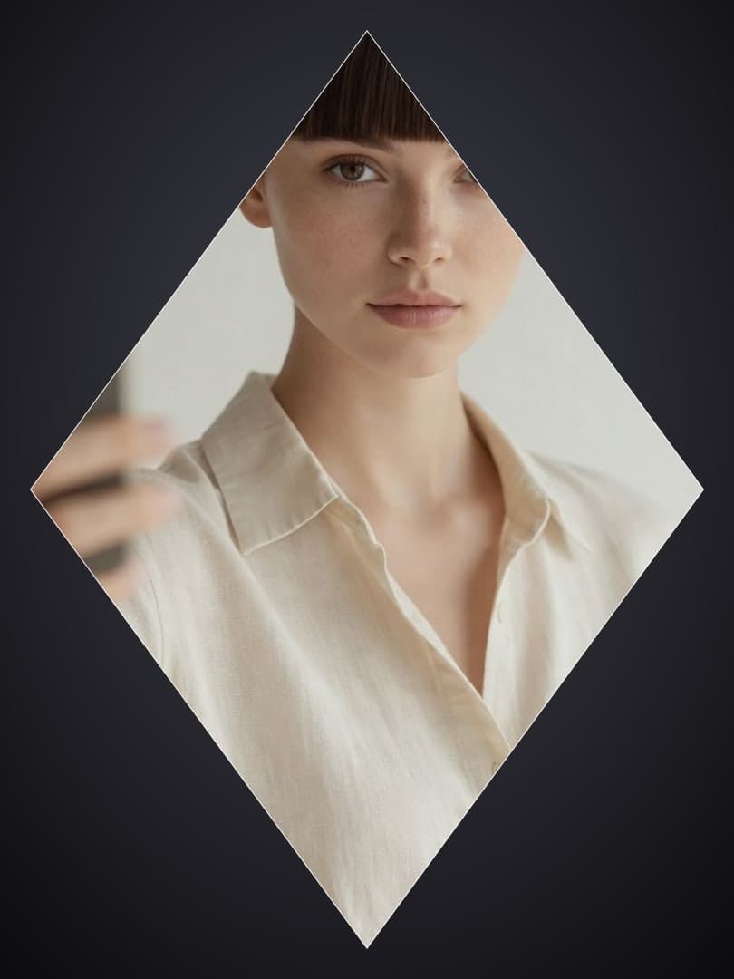 Beige linen shirt open selfie