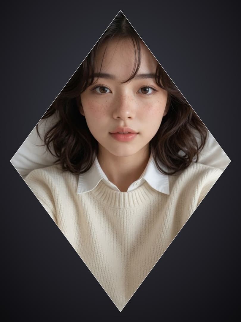 Cream sweater diamond frame portrait