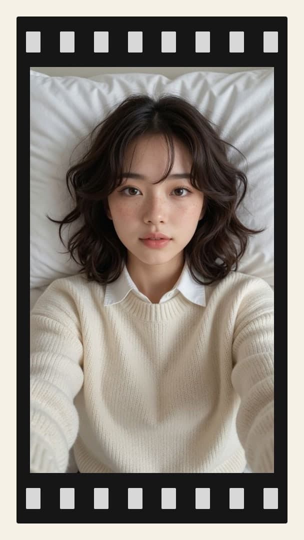 Bedroom sweater selfie from above