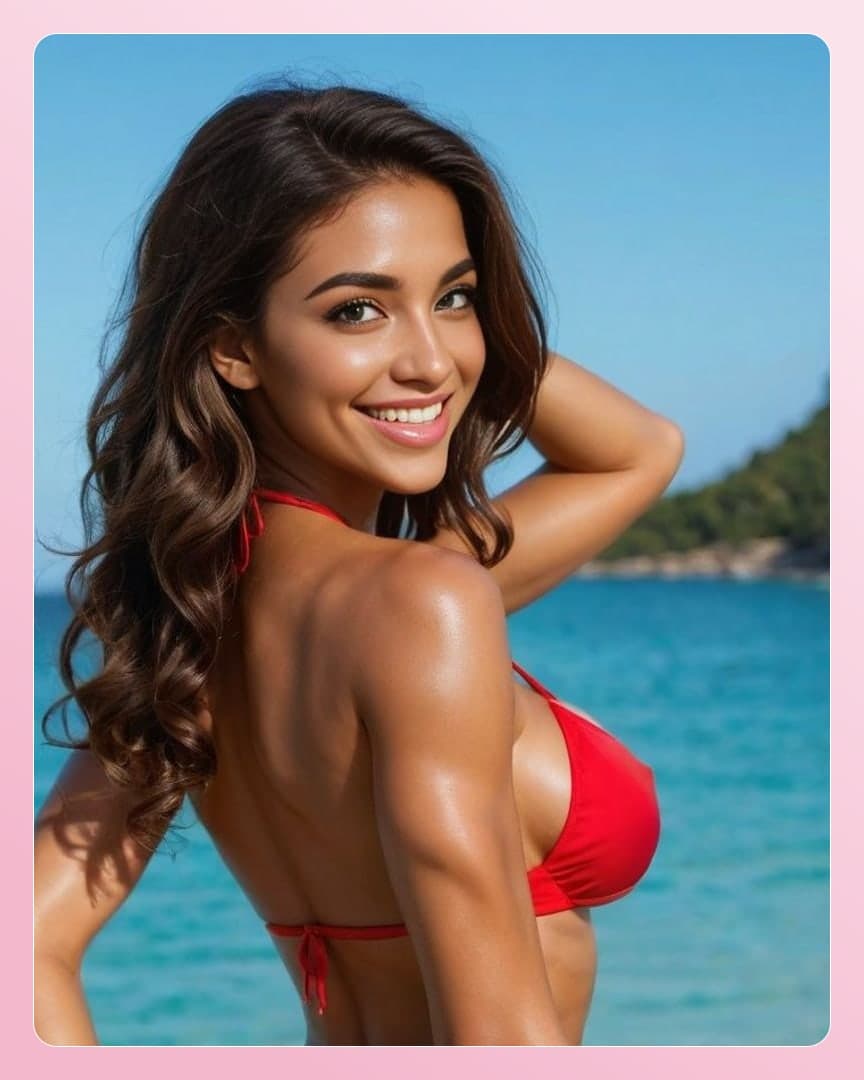 Red bikini beach portrait