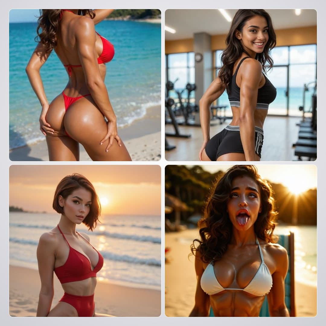 Beach babe in red bikini